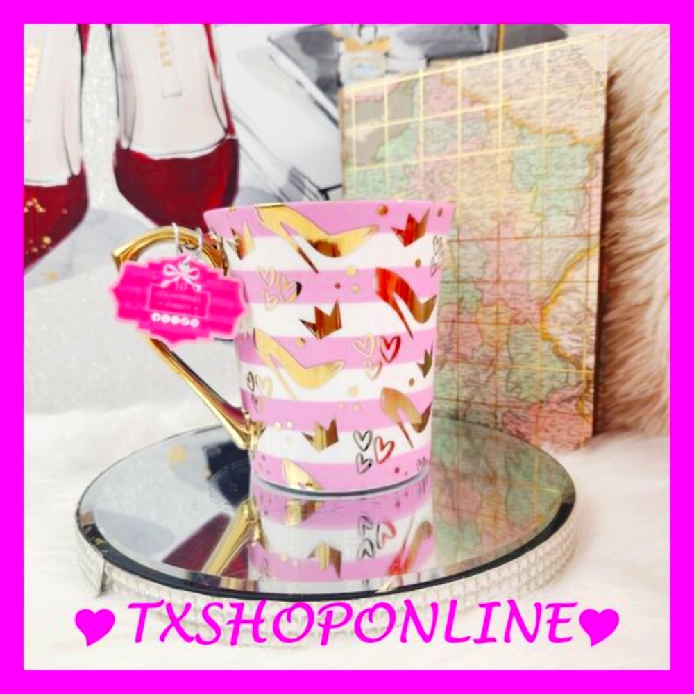 💗☕Fashion glamour Pink Coffee Mug 10 strawberry street☕💗NEW